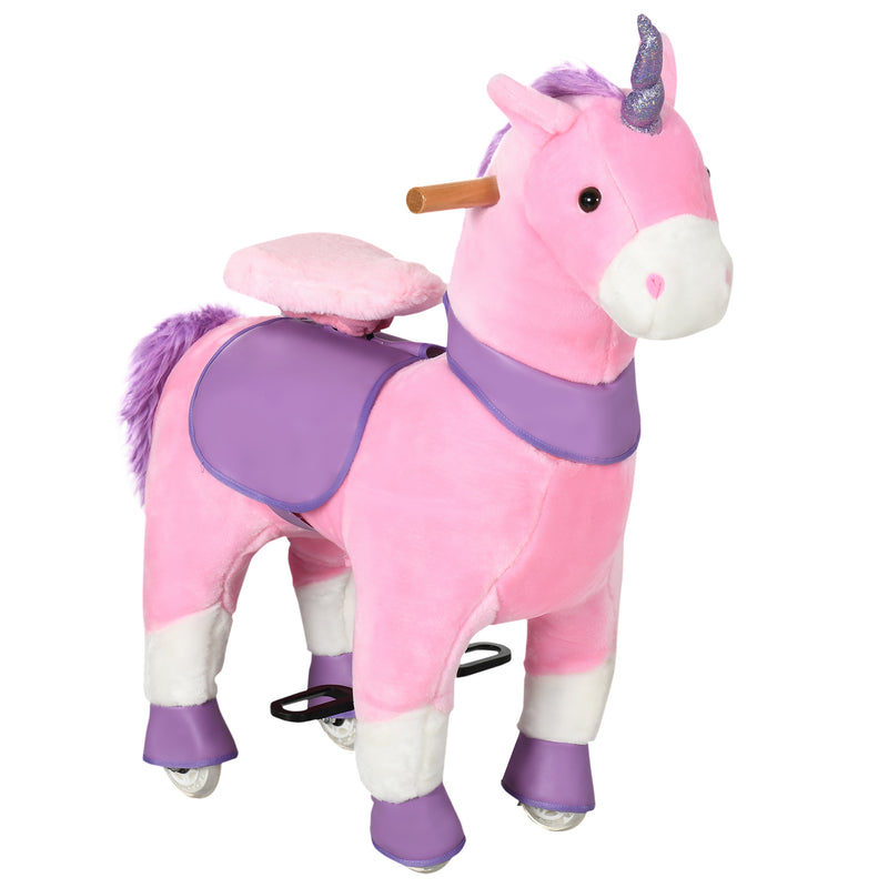 Cavallo a Dondolo per Bambini 70x32x87 cm con Ruote a Forma di Unicorno Rosa-1