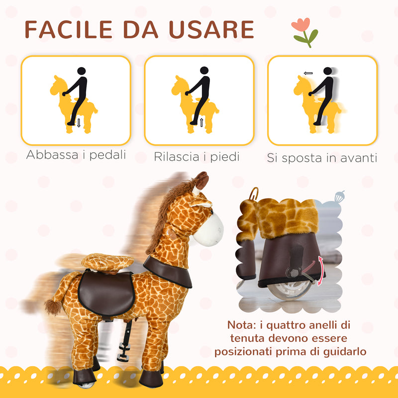 Cavallo a Dondolo per Bambini 70x32x87 cm con Ruote a Forma di Giraffa Giallo-5