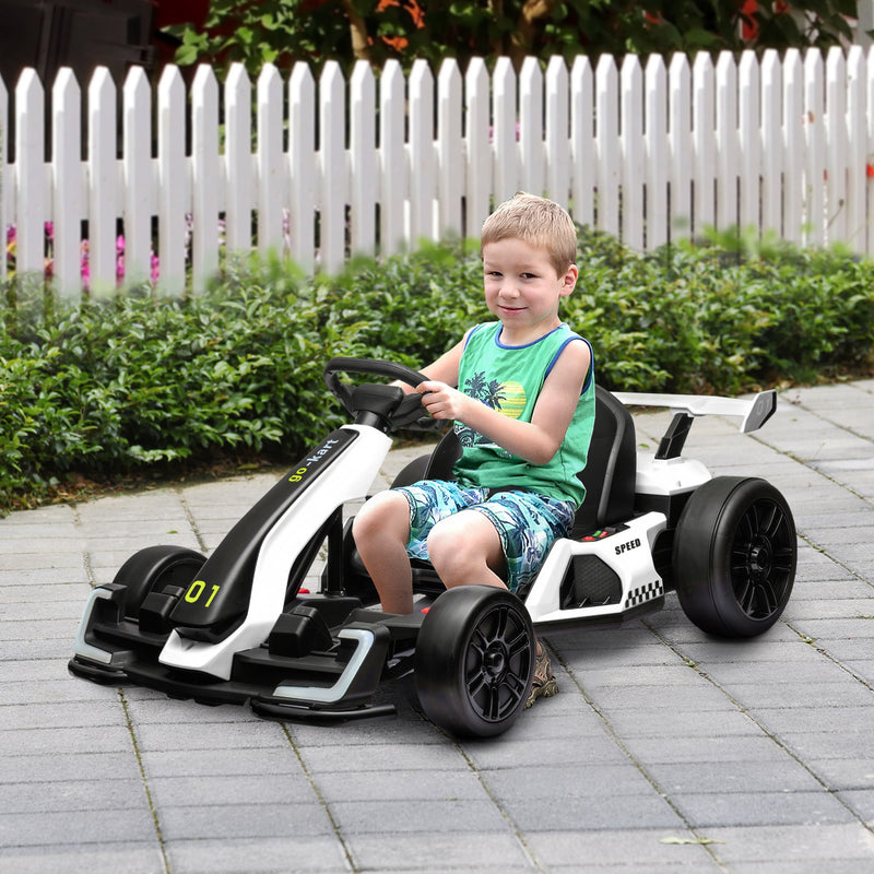 Go Kart a Pedali per Bambini 24V con Seggiolino Regolabile Bianco-2