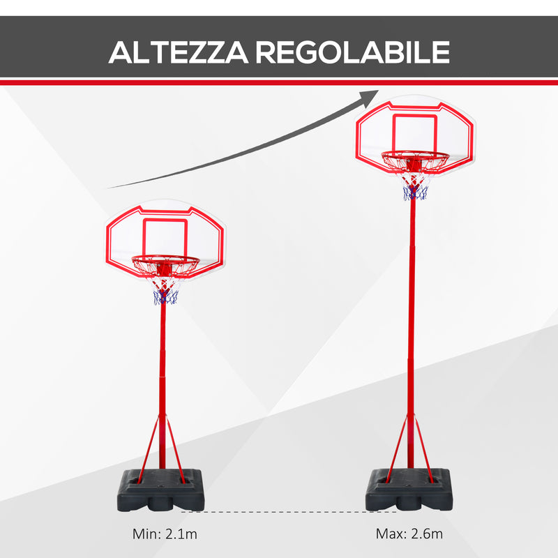 Canestro Basket Autoportante 210-260 cm Altezza Regolabile  e Ruote in Acciaio Rosso-4