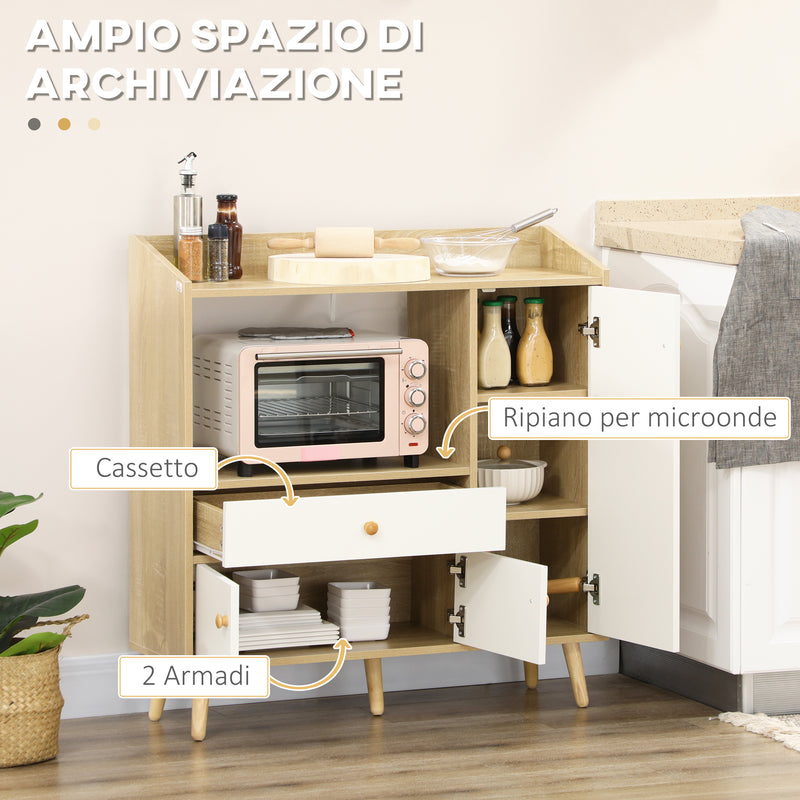 Mobile da Cucina per Microonde 90x30x94 cm in Truciolato Naturale e Bianco  – acquista su Giordano Shop
