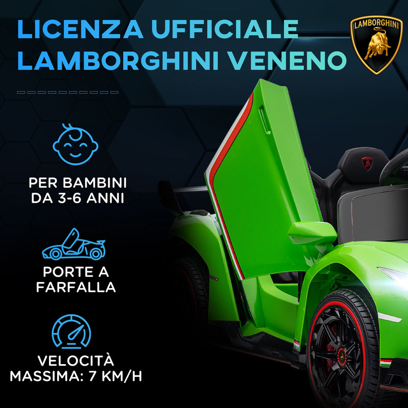 Macchina Elettrica per Bambini 12V con Licenza Lamborghini Veneno Verde-4