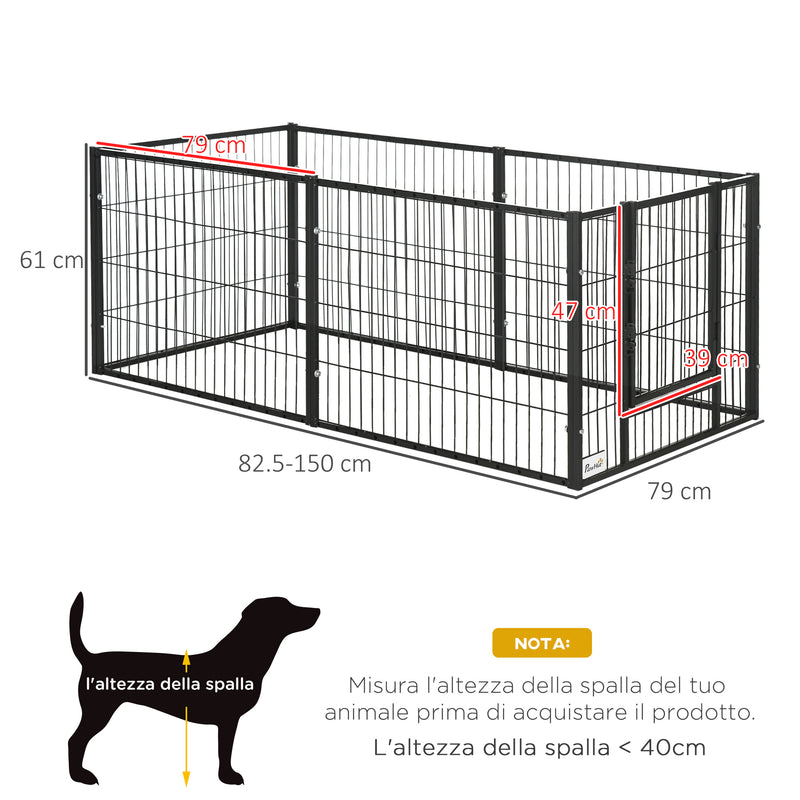 Recinto per Cani di Piccola Taglia 82,5-150x79x61 cm in Metallo Nero-3