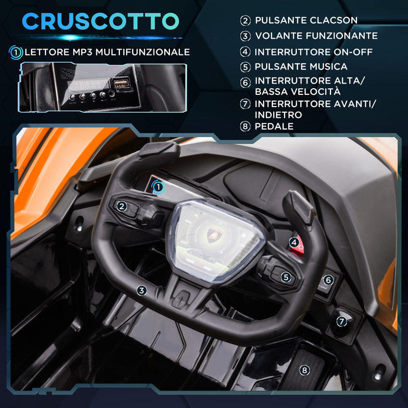 Macchina Elettrica per Bambini 12V con Licenza Lamborghini V12 Vision Gran Turismo Arancione-5