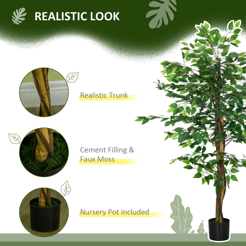 Pianta Artificiale di Ficus da Interno e Esterno H150 cm con Vaso Verde-4