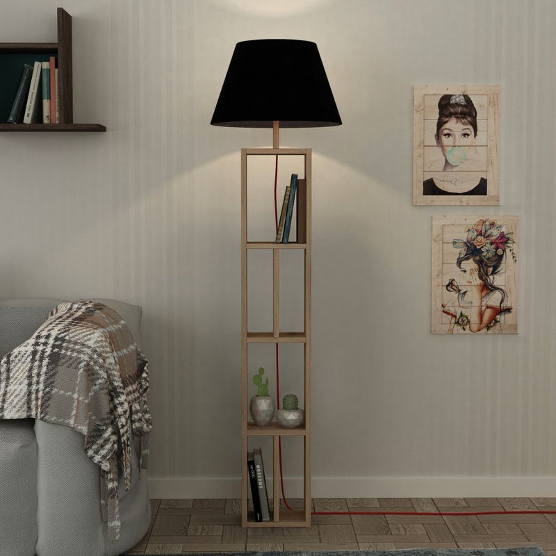 Lampada da Terra con Libreria 45x45x163,5 cm in MDF Giorno Nero-1