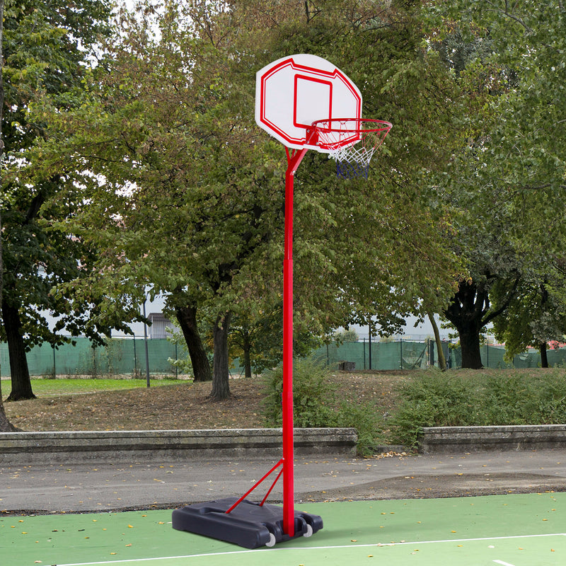 Canestro Basket Autoportante 210-260 cm Altezza Regolabile  e Ruote in Acciaio Rosso-2