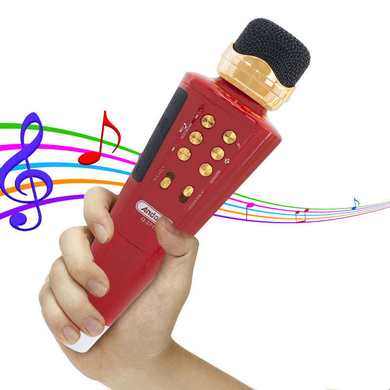 Microfono Karaoke Wireless Speaker Musica Bluetooth con USB per Feste Rosso-2
