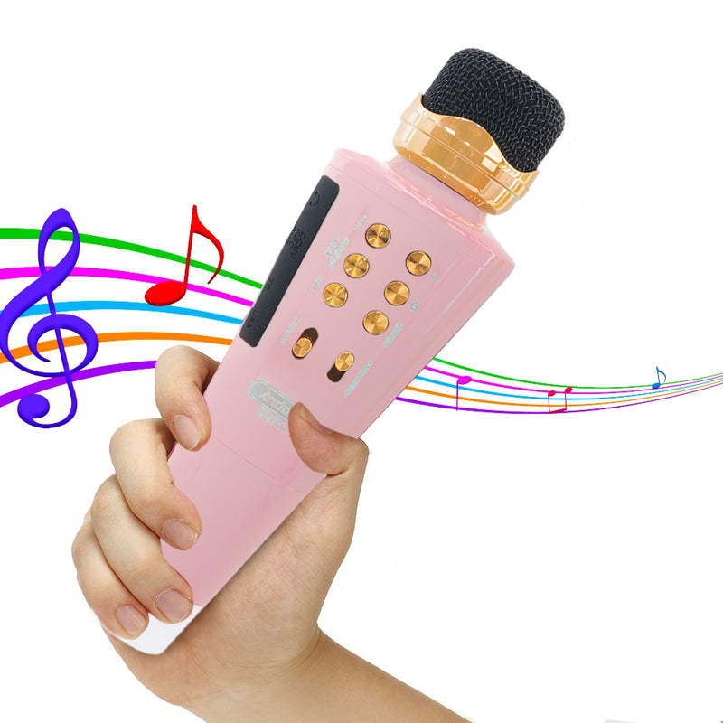 Microfono Karaoke Wireless Speaker Musica Bluetooth con USB per Feste Rosa-4