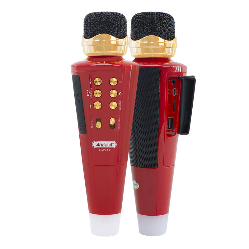 Microfono Karaoke Wireless Speaker Musica Bluetooth con USB per Feste Rosso-1