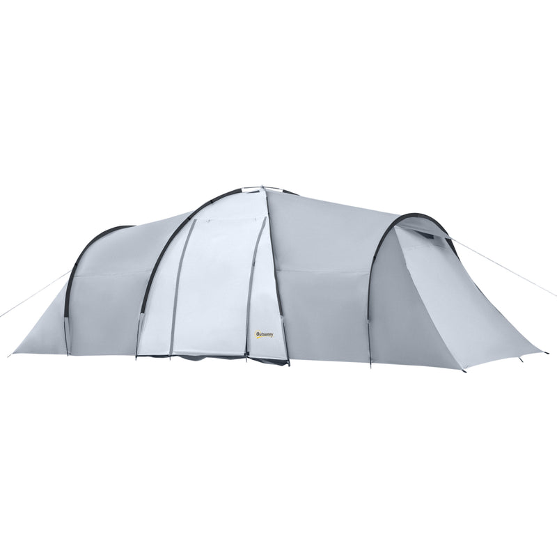 Tenda da Campeggio 4-6 Persone con 2 Camere Impermeabile con Baldacchino 590x245x193 cm  Grigio-1