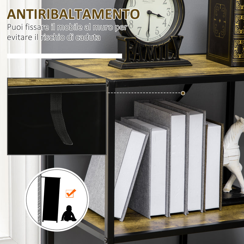 Libreria Moderna 4 Ripiani 83x34x180 cm  in Legno e Metallo Marrone-5