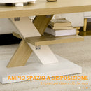 Tavolino da Caffè  90x60x45 cm con Ripiano Centrale in Legno Bianco e Legno-5