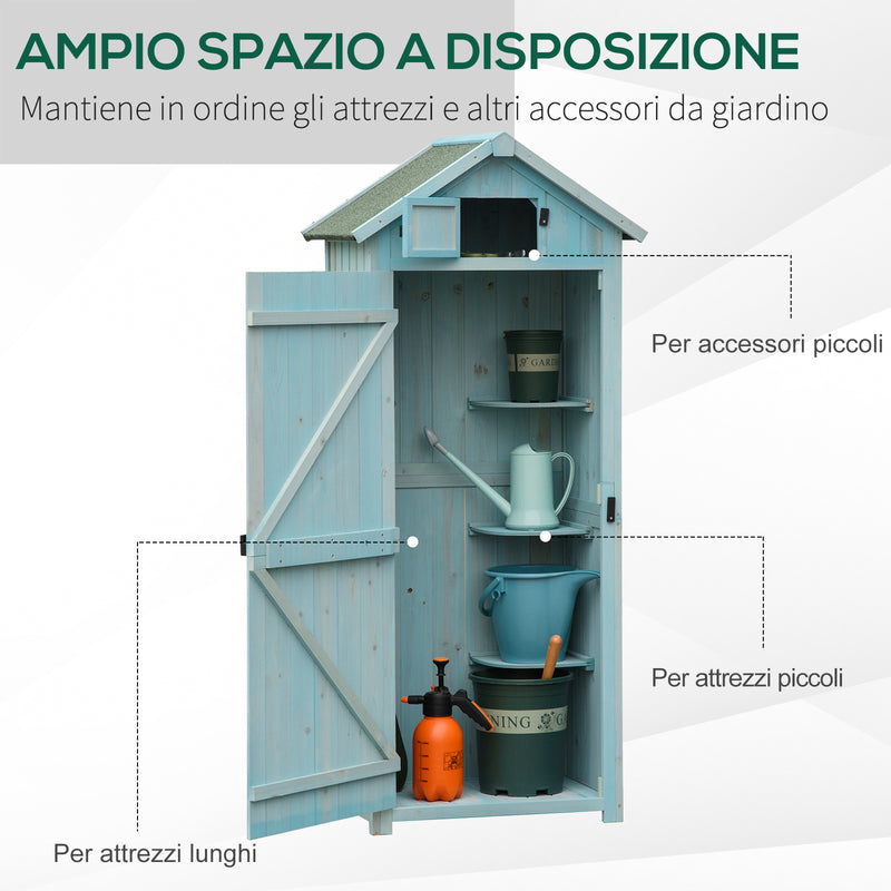 Casetta Box da Giardino Porta Attrezzi 77x54,2x179 cm 3 Ripiani  in Legno Blu-4