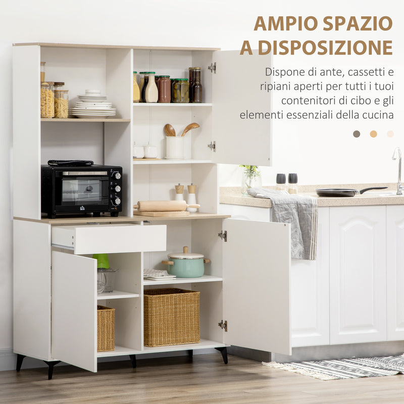 Mobile Dispensa Cucina 4 Ante 80x40x182 cm in MDF Bianco e Legno