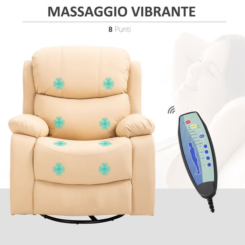 Poltrona Relax Massaggiante e Reclinabile 97x92X104 cm in Similpelle Beige-6