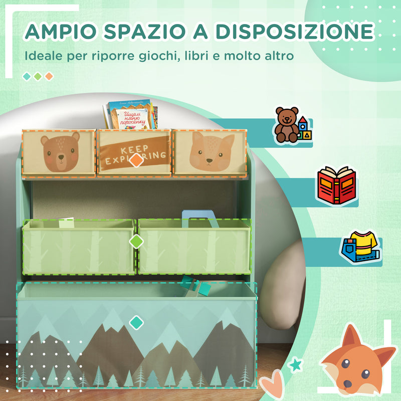 Scaffale Portagiochi per Bambini 63x30x66 cm 6 Contenitore Rimovibili Verde  – acquista su Giordano Shop