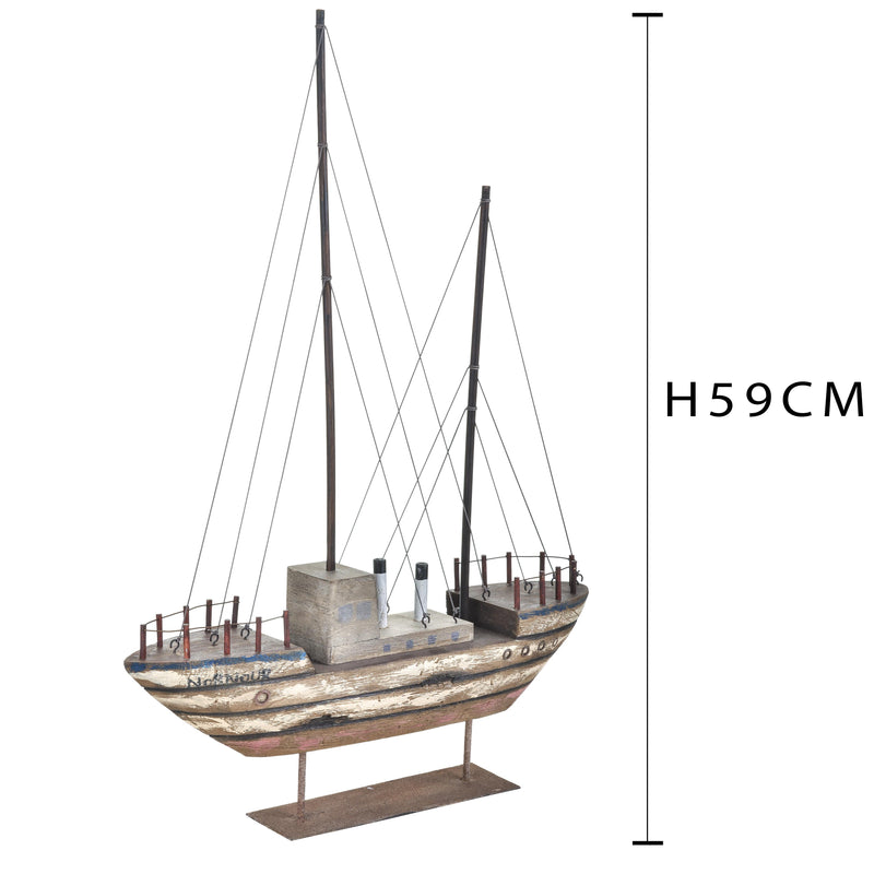 Modellino Barca Legno Anticata 50x69H cm-2