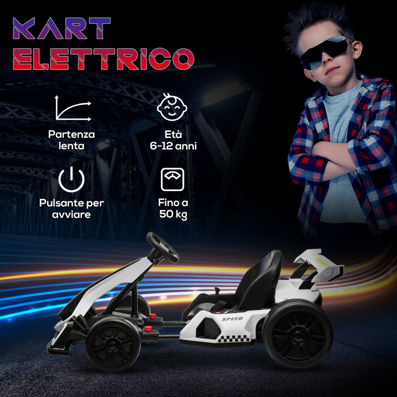 Go Kart a Pedali per Bambini 24V con Seggiolino Regolabile Bianco-7