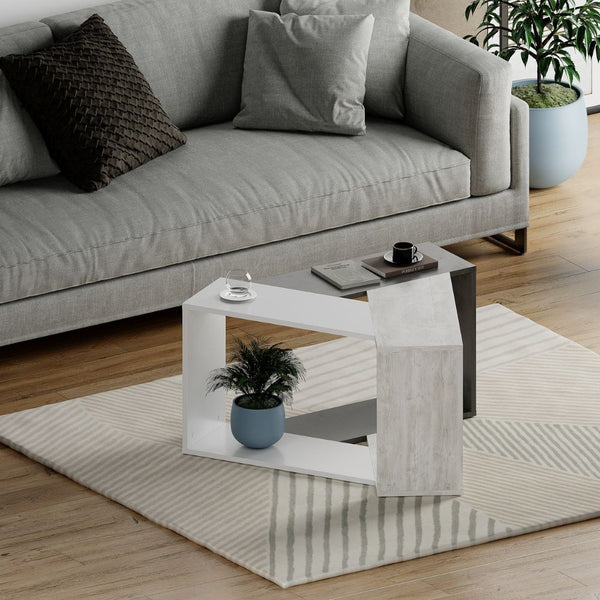 Tavolino da Soggiorno 100x98x52 cm in MDF Trio Cemento Bianco online