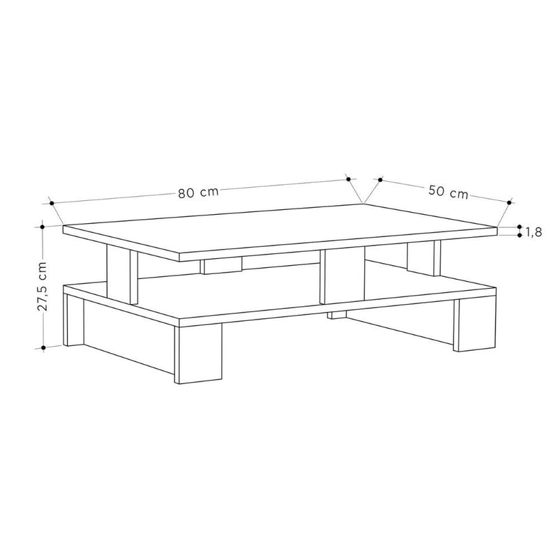 Tavolino da salotto 80x50x27,5 cm Mansu bianco doppio ripiano-3