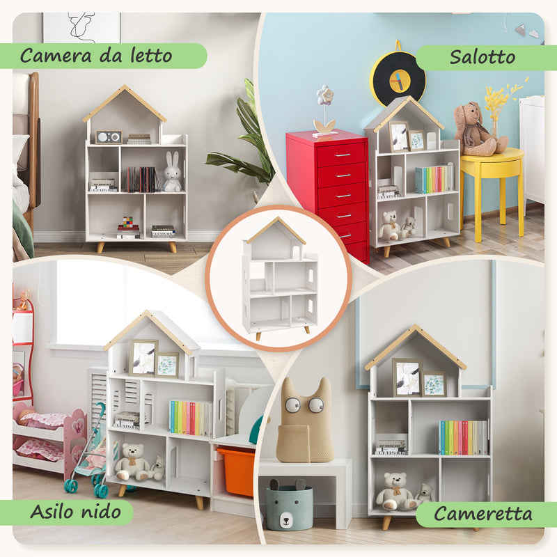 Libreria per Bambini 65x25x108,5 cm in MDF e Legno di Pino Bianco-6