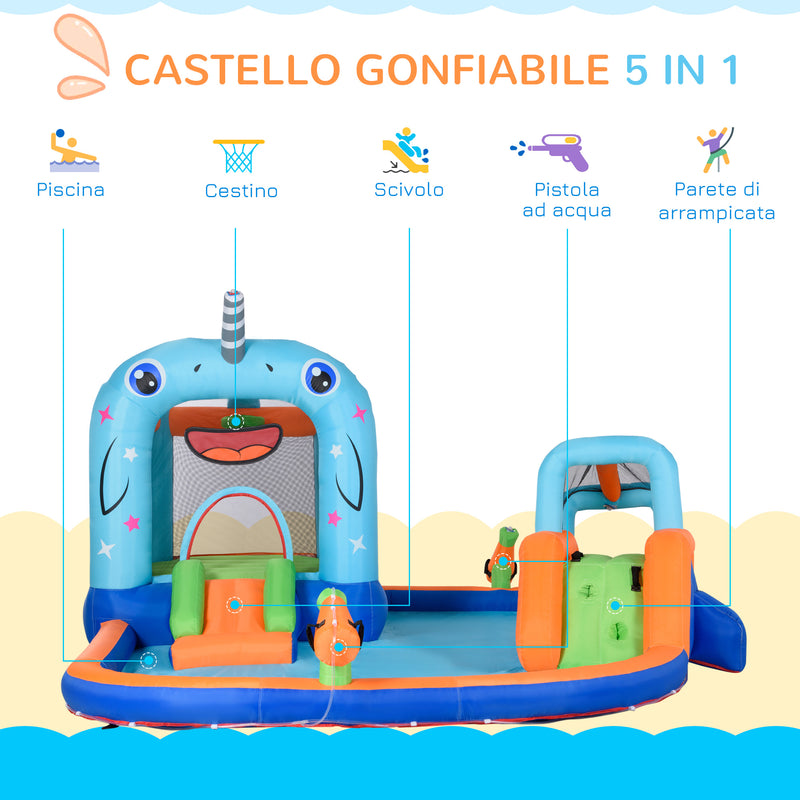 Castello Giostra Gonfiabile 420x370x230 cm con Scivolo Piscina e Pompa Multicolor-4