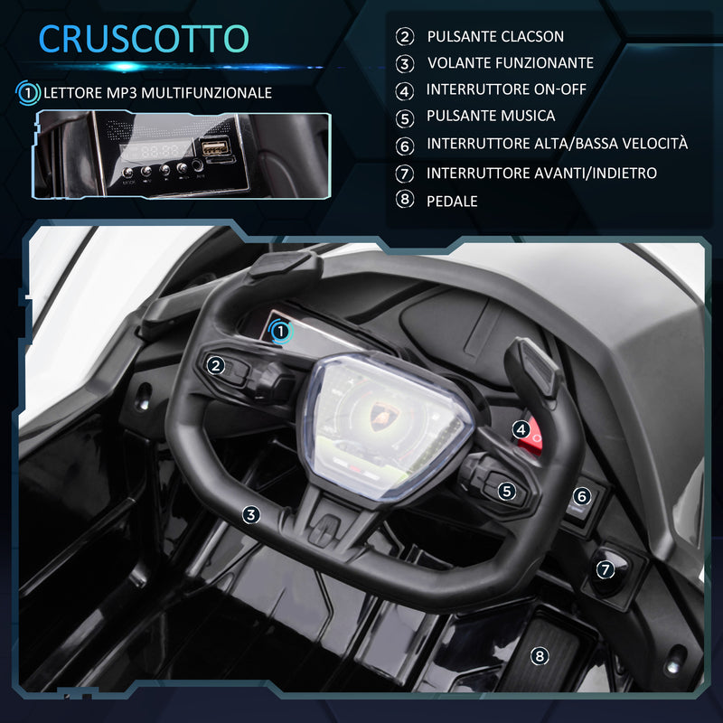 Macchina Elettrica per Bambini 12V con Licenza Lamborghini V12 Vision Gran Turismo Bianco-5