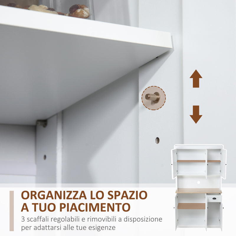 Mobile Dispensa Cucina 4 Ante 80x40x182 cm in MDF Bianco e Legno