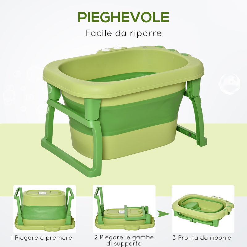 Vaschetta Bagnetto per Bambini 75,3x55,4x43 cm Antiscivolo Pieghevole Verde-6