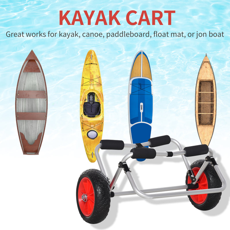 Carrellino da Spiaggia Pieghevole per Kayak e Canoa con Paraurti 70x40x42 cm in Alluminio e NBR Argento Nero e Rosso-3