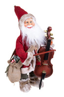 Babbo Natale con Contrabbasso Musica e Movimento H46 cm Rosso/Grigio-3