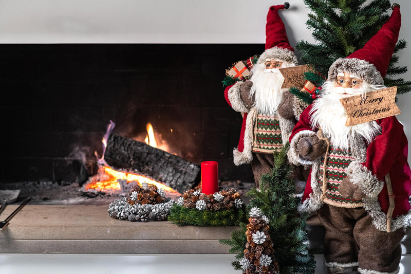 Babbo Natale con Scrtta Merry Christmas H45 cm Rosso/Marrone-3