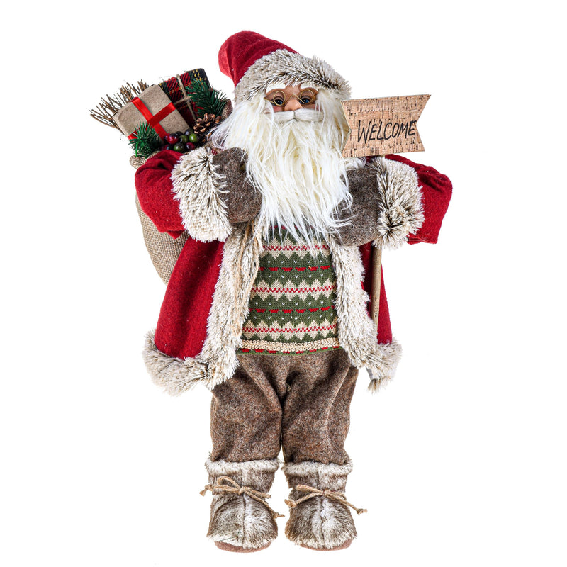 Babbo Natale con Scrtta Merry Christmas H45 cm Rosso/Marrone-1