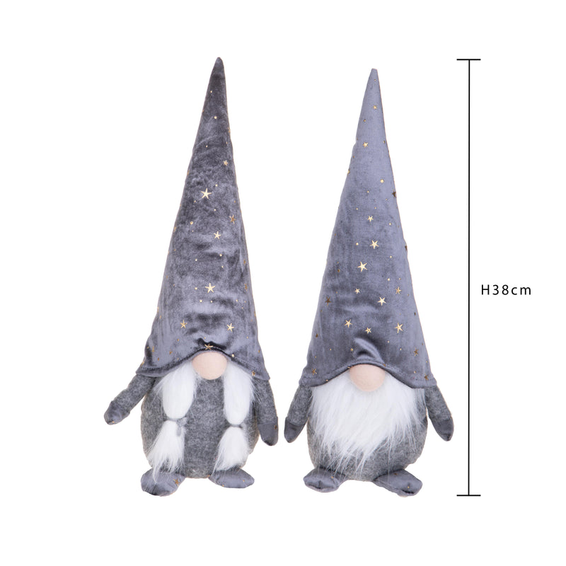 Set di 2 Elfi con Stelline H38 cm in Tessuto Grigio-2