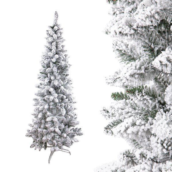 sconto Albero di Natale Artificiale H210 cm Abete Douglas Slim con Neve 669 Tips Verde