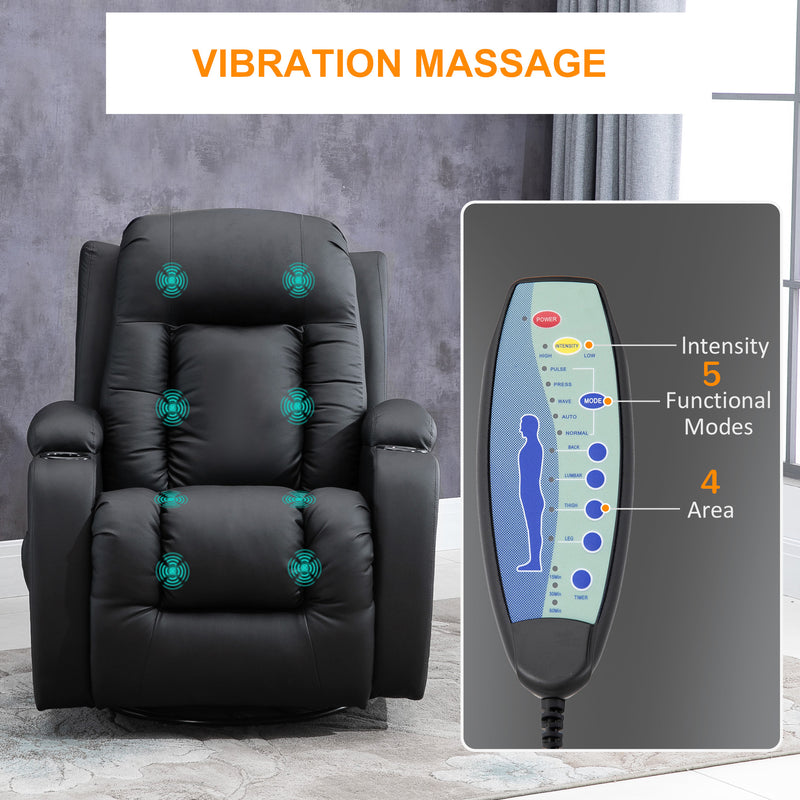 Poltrona Relax Massaggiante 85x94x104 cm Reclinabile in Similpelle Nero-7