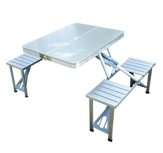 Tavolo da Campeggio Richiudibile Portatile con 4 Sedie  in Alluminio Argento sconto
